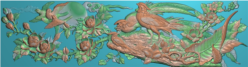 G浮雕图扫描图精雕图灰度图新款牡丹锦鸡花鸟211-57 砖雕石雕