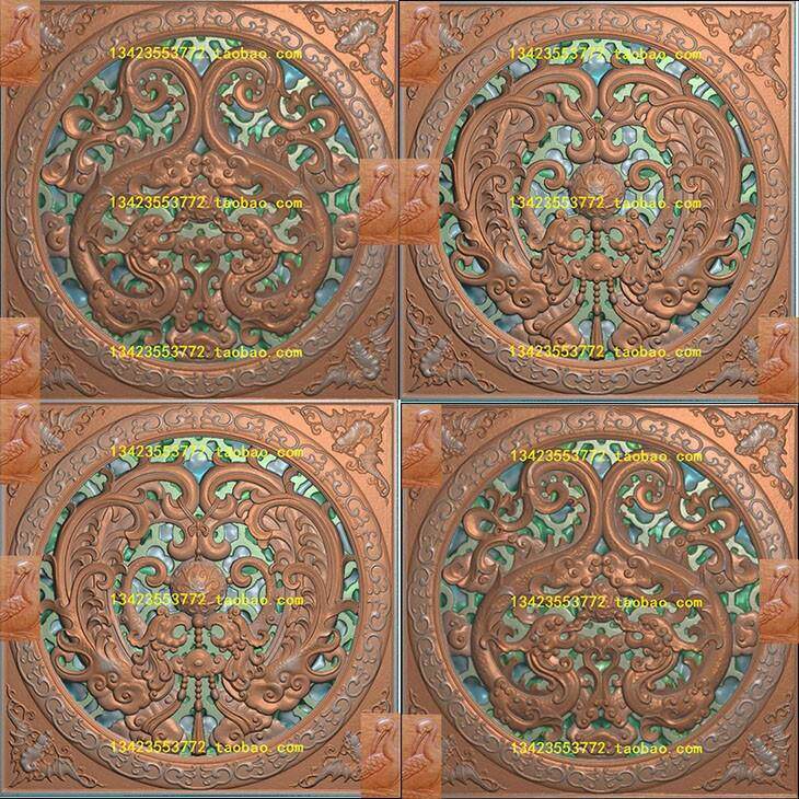 龙凤图浮雕图扫描图精雕图灰度图古建寺庙新款子虎窗镂空单图价