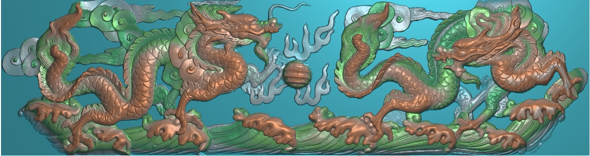 浮雕图扫描图精雕图灰度图新款双龙戏珠195-52 砖雕石雕