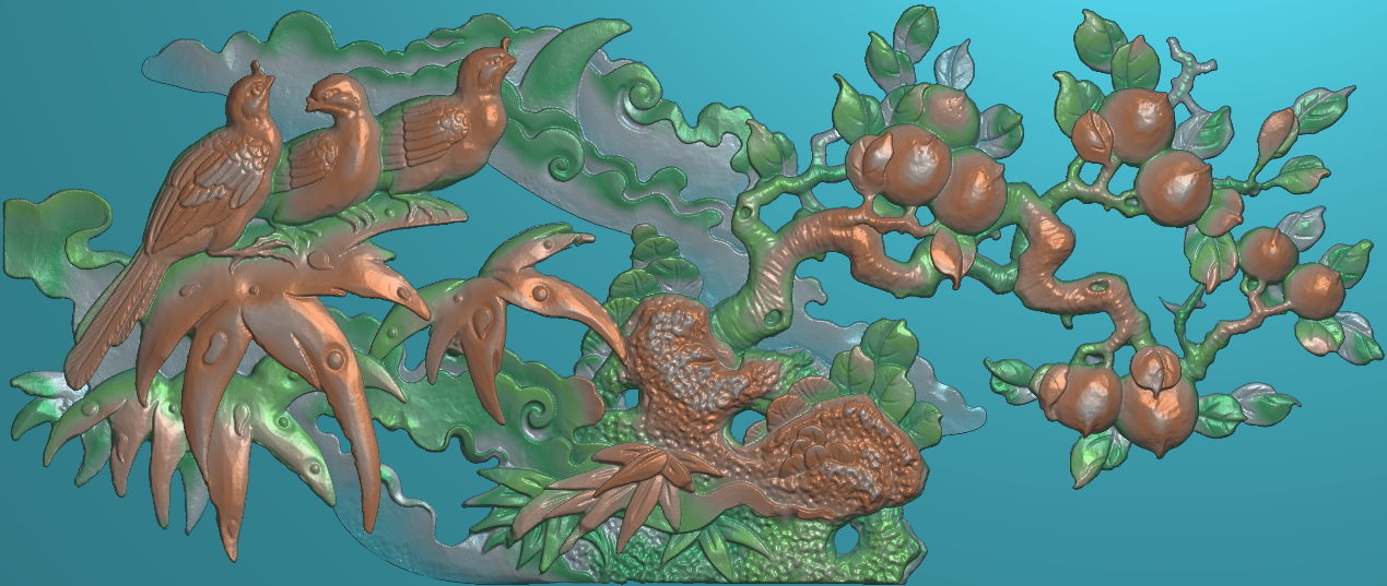 精雕图浮雕图扫描图 新款花鸟桃子117-49  砖雕石雕