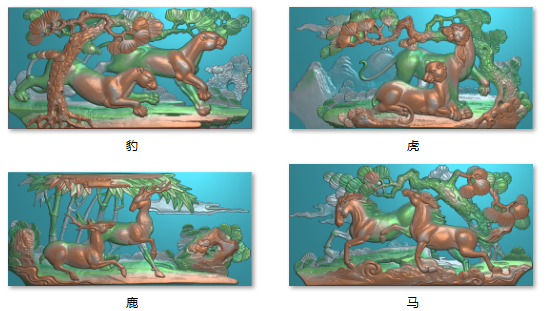 浮雕图扫描图精雕图灰度图 神兽豹虎鹿马80-40 砖雕石雕