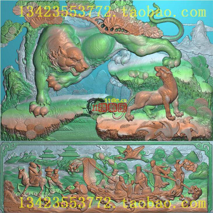 龙虎浮雕精雕图潮汕古建筑门面石雕深浮雕虎啸龙吟扫描八仙过海图