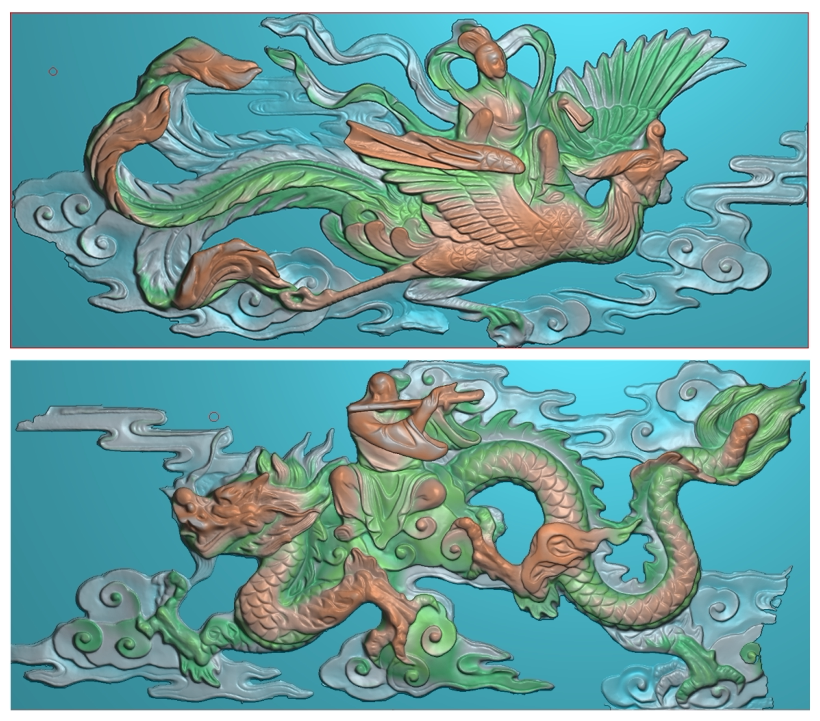 浮雕图扫描图精雕图灰度图新款横龙凤上天龙上吹箫95-40砖雕石雕