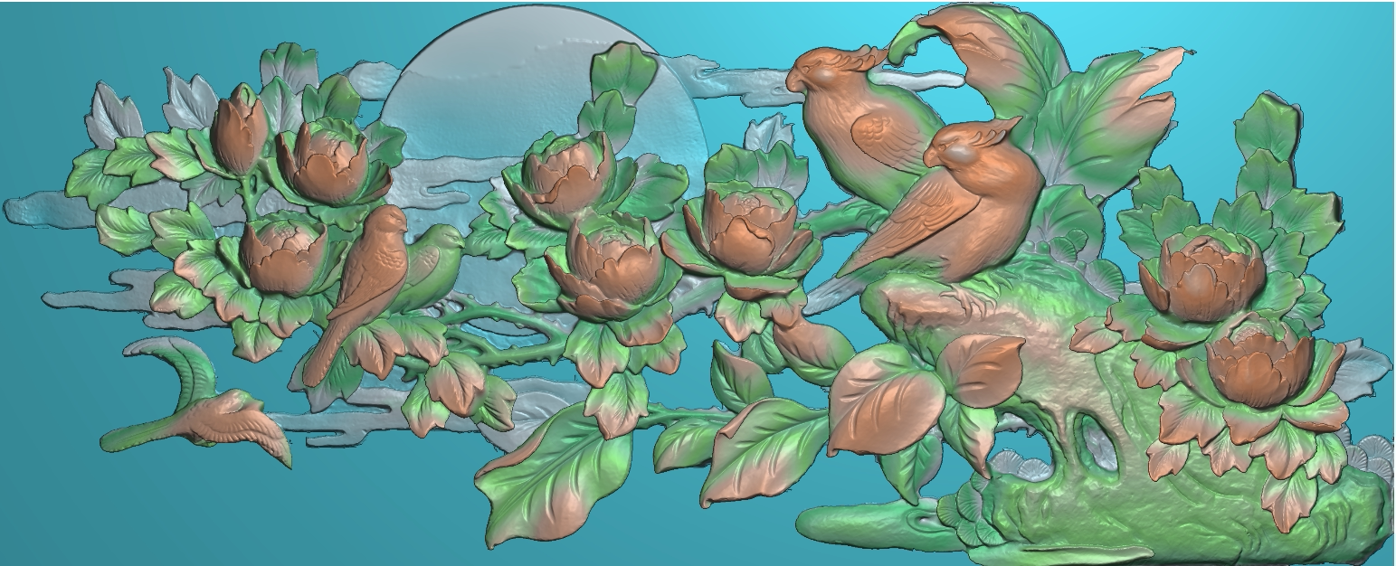 浮雕图扫描图精雕图灰度图新款横图牡丹花鸟155-63砖雕石雕