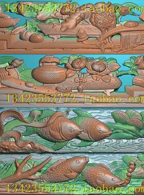 A精雕图 扫描图深雕古建图 鱼年年有余横110-26横博古花盆107-34