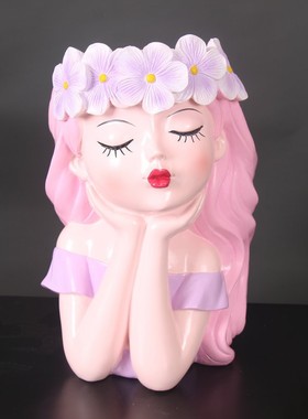 欧式家居桌面仿真绿植多肉花盆树脂创意装饰园艺仙女大花盆美女盆