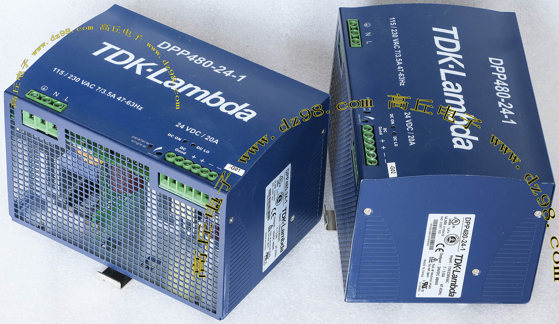 厂牌:日本TDK-LAMBDA,产地;CHINA,拆机件,实物参照图片。输入AC115/230V,输出DC24V,电流20A。 外形尺寸:176x125x高117毫米,重量约1.9公斤。
