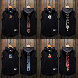 詹姆斯夏季男生科比篮球投篮训练服球衣夏季薄款连帽坎肩无袖运动