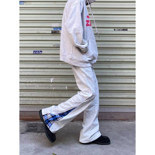 男弯刀美式 宽松青少年喇叭长裤 高街夏季 大码 子 2026新款 微喇休闲裤