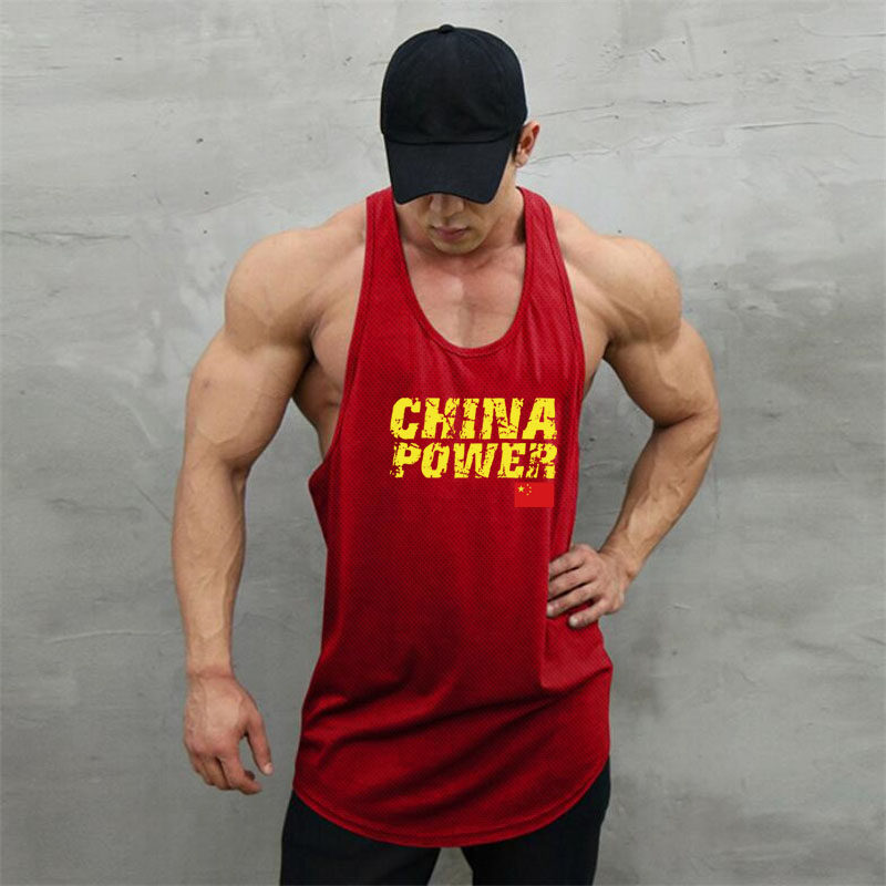 中国风CHINA POWER健美健身运动背心男 宽松网眼速干工字背训练服