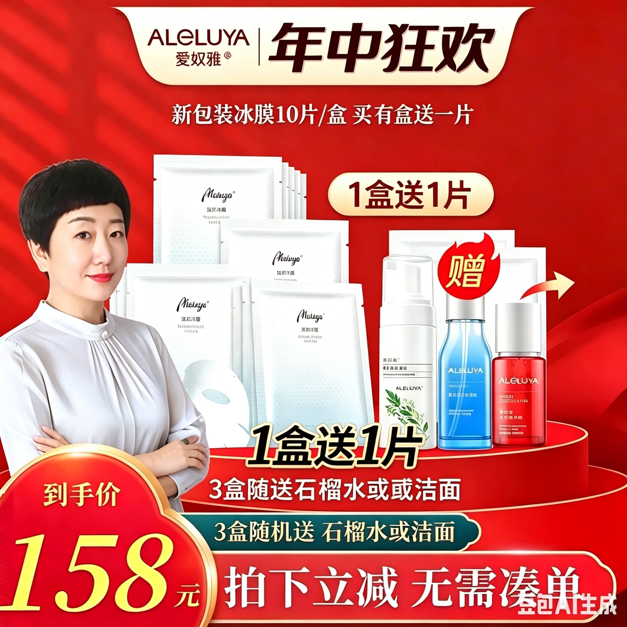 爱奴雅焕彩冰膜1盒10片面膜补水修护提亮肤色美容院正品新日期