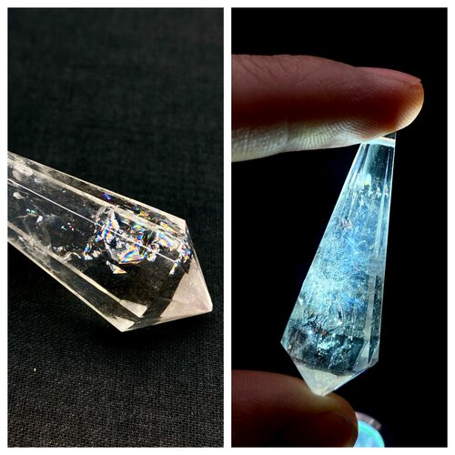 天然爆闪白水晶彩虹阿赛 蓝针灵摆吊坠套链 水晶挂件 毛衣链 项链