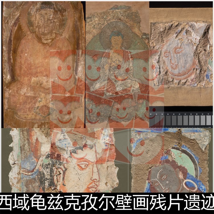 VBC古代壁画西域龟兹克孜尔壁画残片遗迹岩彩画非高清小图素材