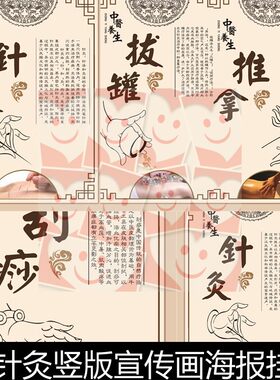 WET中医推拿刮痧拔罐针灸竖版海报装饰画PSD分层非高清小图素材