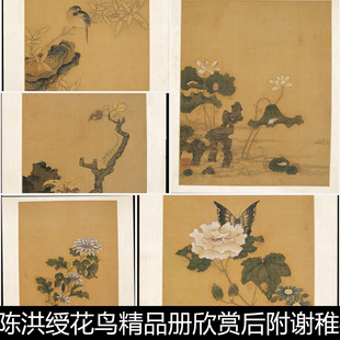 ANW明陈洪绶花鸟精品册欣赏谢稚柳唐云书法题跋高清素材资料参考