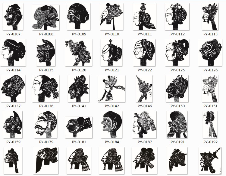 中国民俗时尚风味皮影剪纸人物头像矢量设计素材黑白图精选 210 18.3MB AI+JPG格式