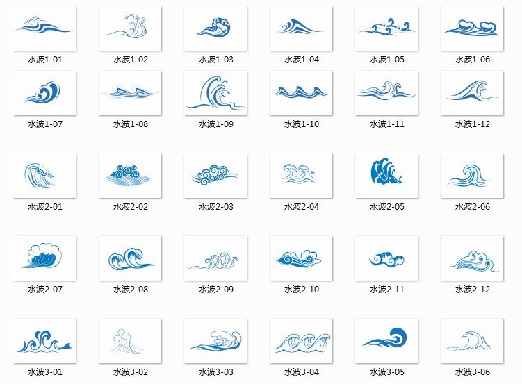 中国古代传统经典边缘装饰水波纹曲线矢量平面设计素材参考图精选