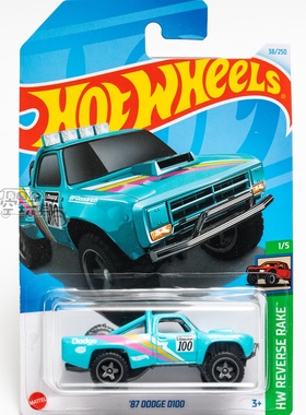 38号 '87 DODGE D100 道奇 湖水蓝色 美泰风火轮合金小跑车