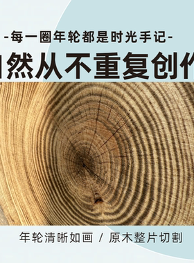 天然原木圆木片碳化落地卧室民宿简约现代家用创意年轮拓印超大