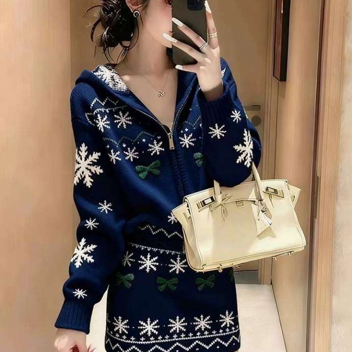 秋冬季氛围感内搭套装女2025新款时尚针织费尔岛毛衣短裙两件套装