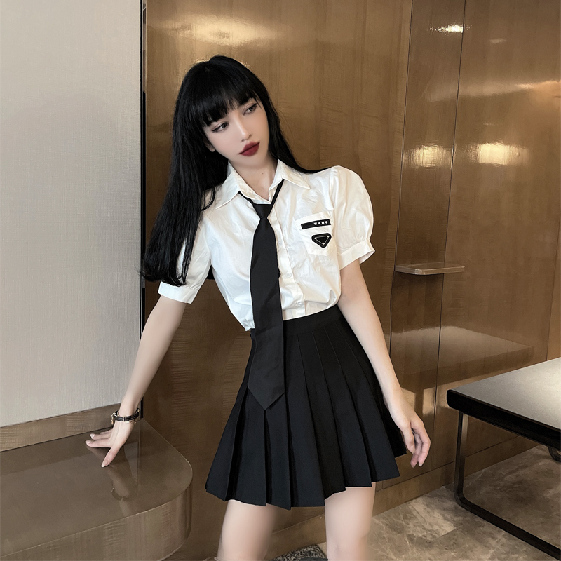 jk制服套装女夏季学生装校服学院风领带衬衣百褶裙减龄两件套