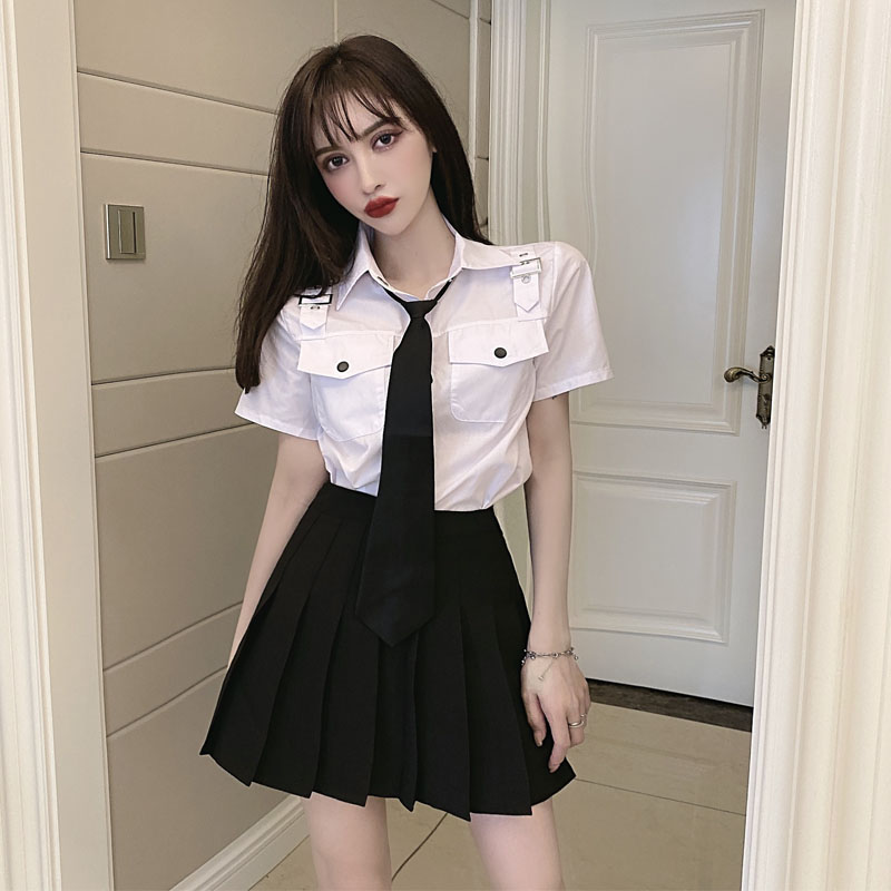 衬衫短裙领带套装女夏季职业装英伦学院风气质工作制服两件套