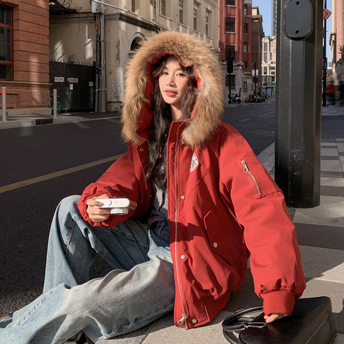 冬季大毛领连帽加厚白鸭绒派克服