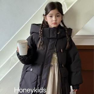 女童黑色羽绒服2025冬季新款儿童连帽中长款90白鸭绒宝宝洋气外套