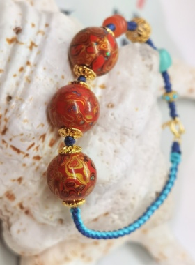 大漆珠手链女款民族风复古风手串饰品手工编织手绳配饰