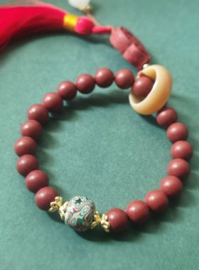 天然大漆珠花蕊夫人8mm合香珠手捻财字葫芦牌