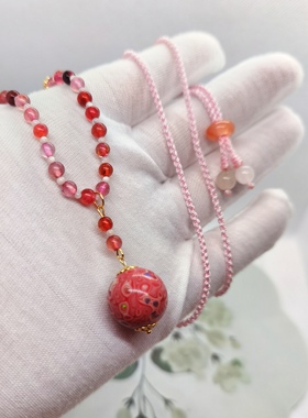 新中式项链女款15mm欧泊大漆珠转运珠挂件锁骨链饰品新款