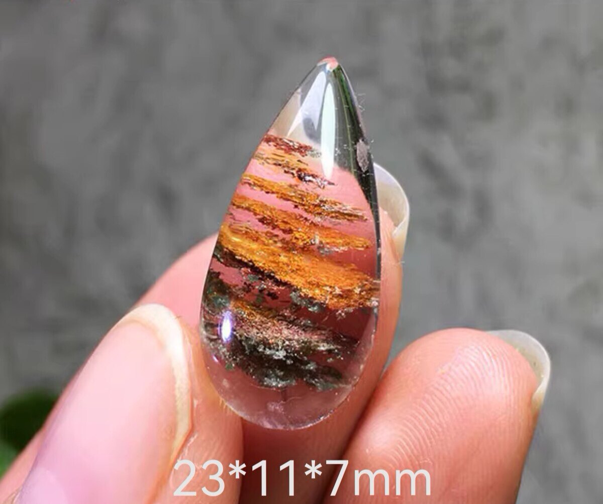 天然水晶彩幽灵吊坠聚宝盆千层水滴原石男女挂件