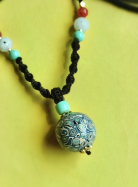 非遗2.0cm欧泊大漆珠锁骨项链国风小清新时尚手编绳女生毛衣链