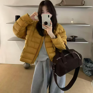 橘黄色排骨泡芙羽绒服女轻薄短款90白鸭绒2025冬新款小个子外套