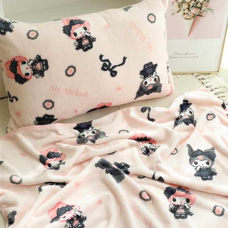 日系卡通蕾丝恶魔小兔珊瑚绒毯四季空调毯午睡盖毯床单枕套