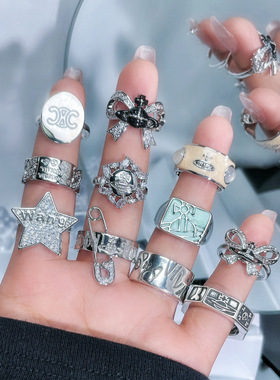 暗黑土星字母轻奢开口戒指女辣妹朋克个性冷淡风指环百搭秋冬配饰