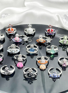 欧美轻奢高级感土星滴釉个性开口戒指小众设计冷淡风星球气质指环