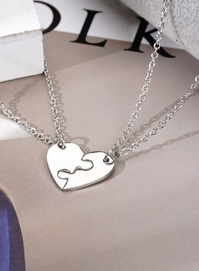 多款2023欧美网红钛钢拼图爱心项链情侣一对街头潮流嘻哈日韩百搭