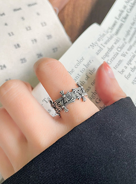 岚芷 纯银戒指女嘻哈十字架酷帅复古开口食指戒指女不掉色925饰品