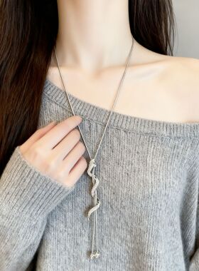 跨境长款蛇形流苏项链毛衣链新款设计小众高级感轻奢卫衣时尚配饰