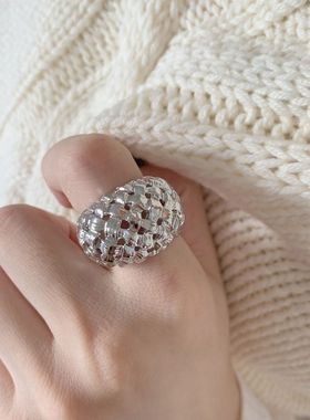 夸张个性编织戒指女几何网格时尚嘻哈朋克开口指环跨境创意食指戒