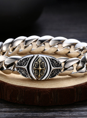 跨境欧美高档男士个性朋克简约光面坦克手链 潮人嘻哈银链送男友