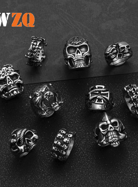 新品不锈钢饰品个性朋克风男士指环铸造骷髅头钛钢戒指复古街头