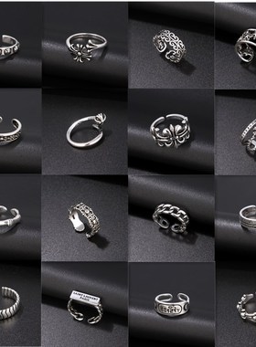 复古银韩国大东门十字架戒指女克罗星朋克风潮男女款开口食指指环