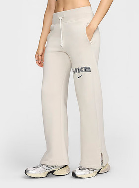 耐克女子2024冬季新款巴恩风高腰宽松阔腿加绒保暖长裤FV7685-104