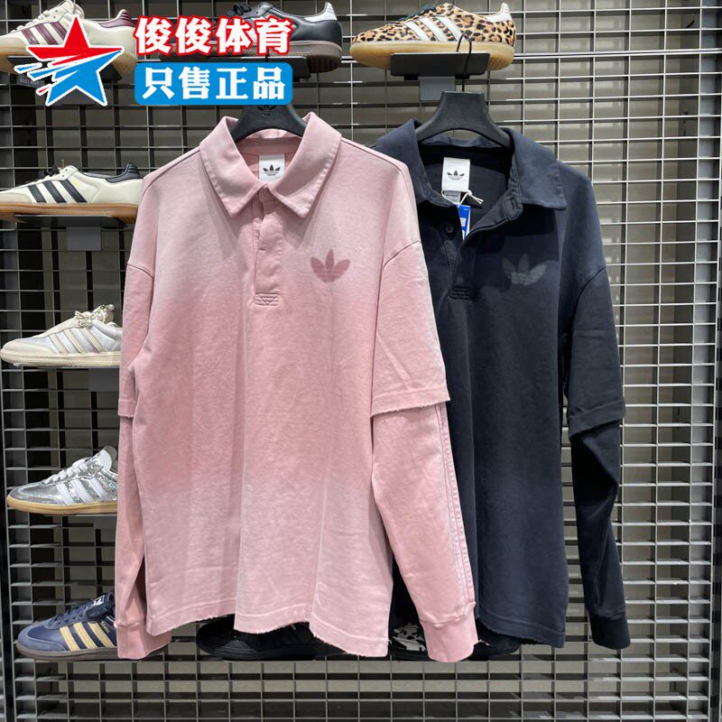 阿迪达斯2026年春季新款男子纯棉假两件运动宽松长袖POLO衫KR5053