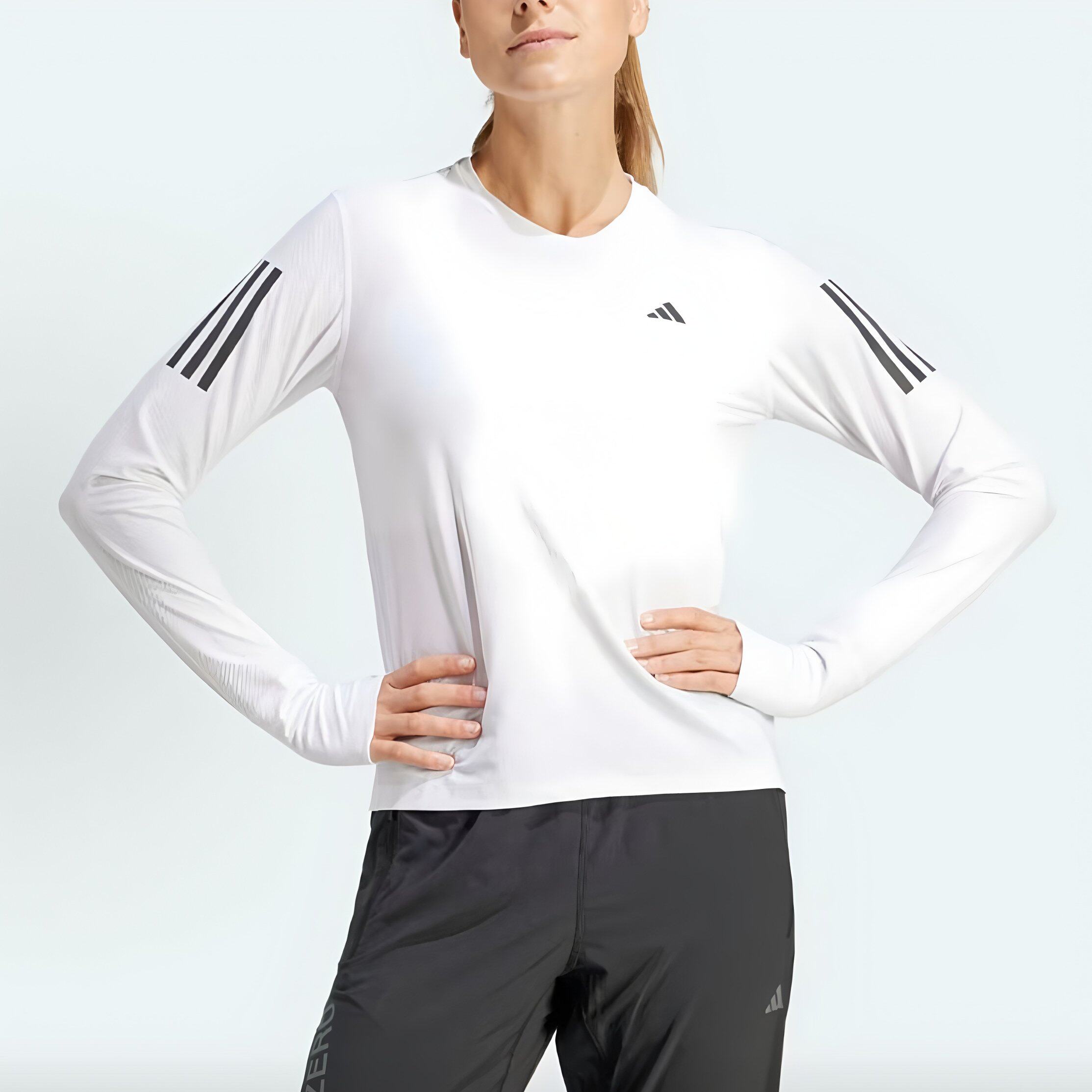 Adidas/阿迪达斯秋季女士条纹运动经典透气休闲圆领长袖T恤IK7437