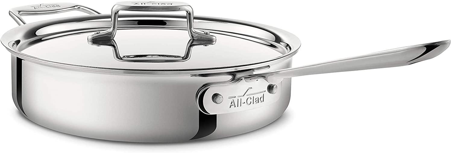 美国代购All-Clad BD55403 18/10 D5 不锈钢炒锅煎锅带盖