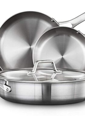 美国代购 Calphalon Premier不锈钢煎锅汤锅炒锅5件套3层复合结构