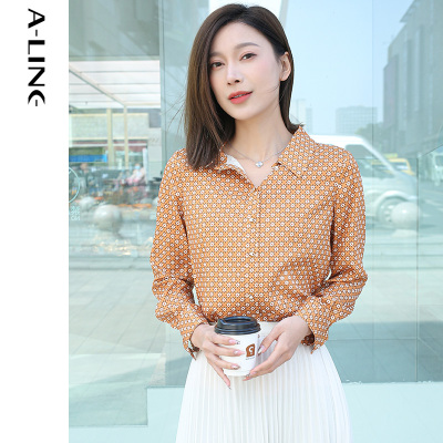 ALINE通勤百搭印花长袖衬衫